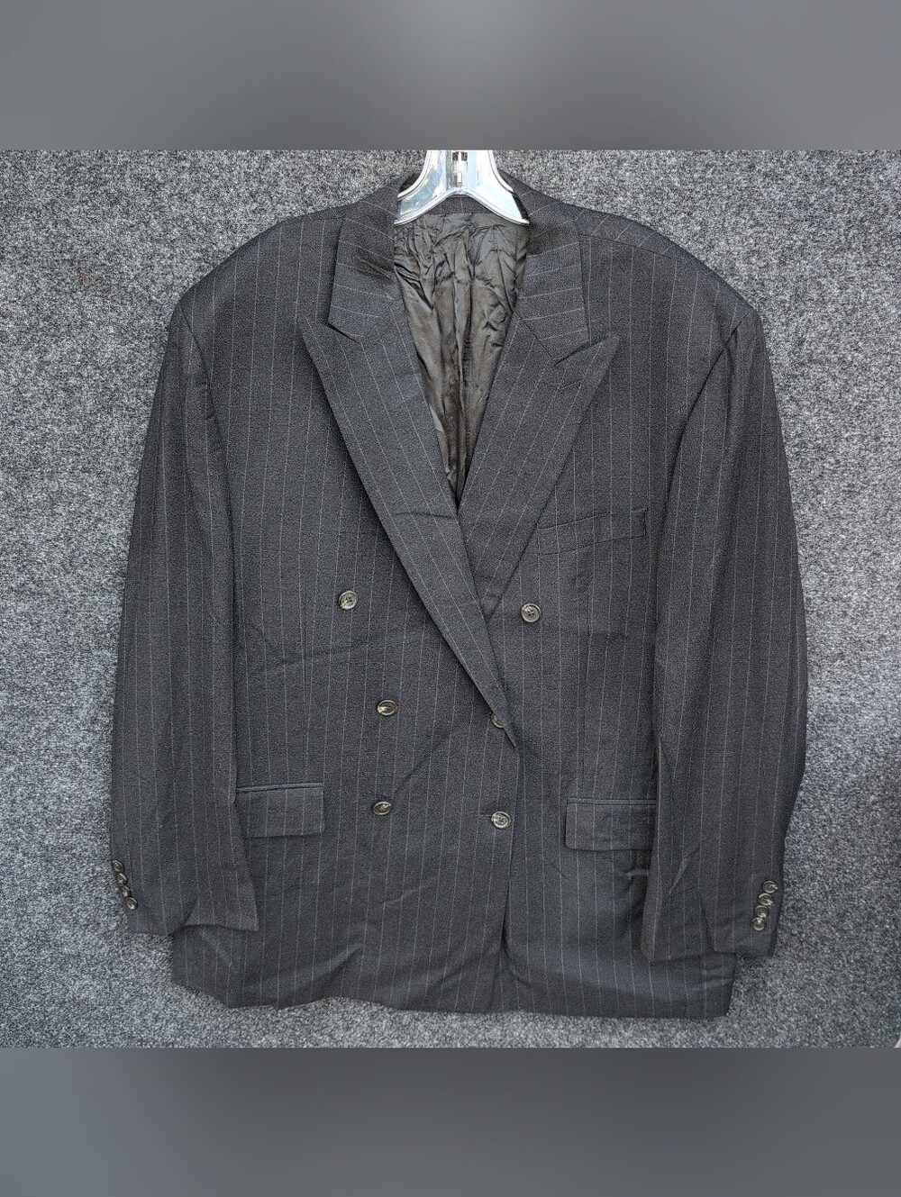 Ralph Lauren Jacket 46 Blue Pinstripe Wool Cashmere Double Breasted Peak Lapel